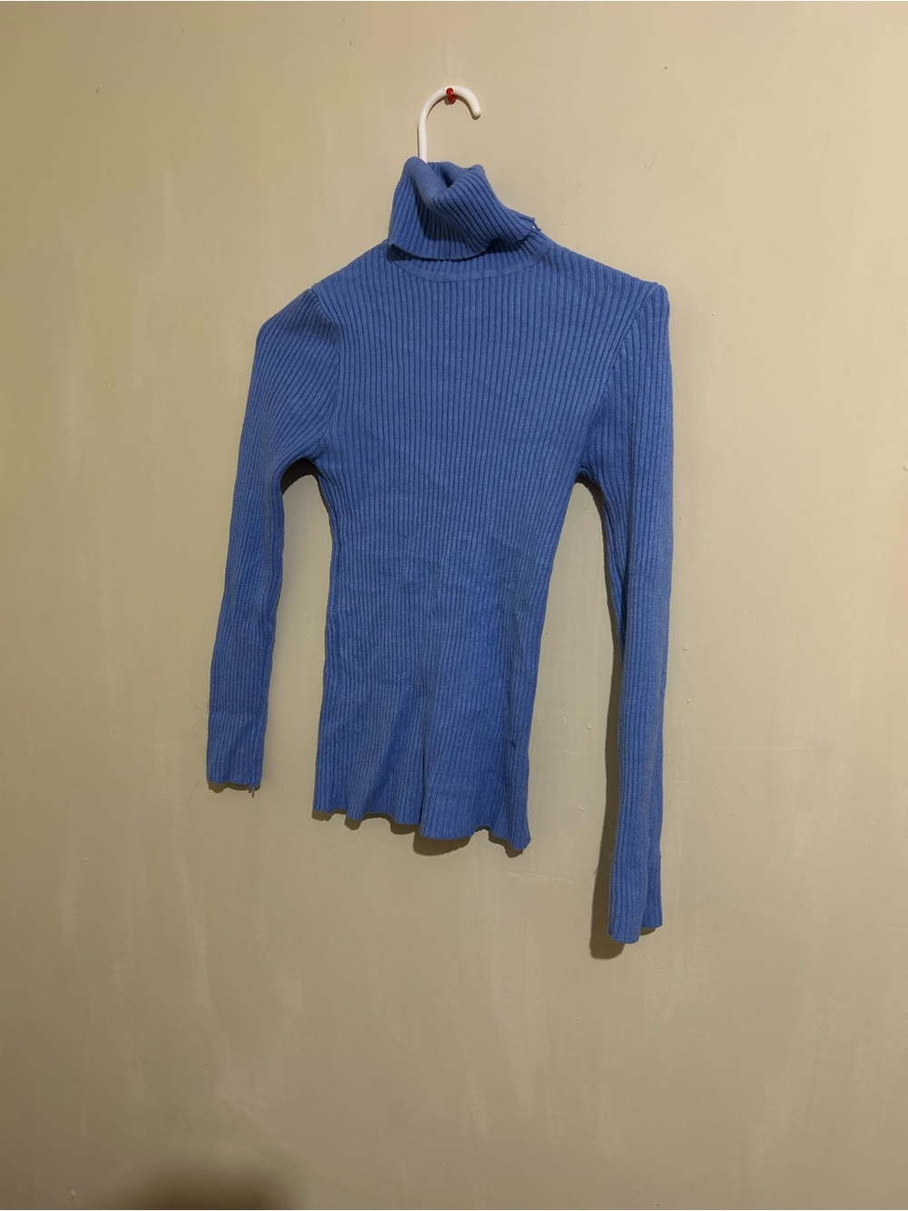 Slim Ribbed Turtleneck Sweater in Cornflower Blue - Women's